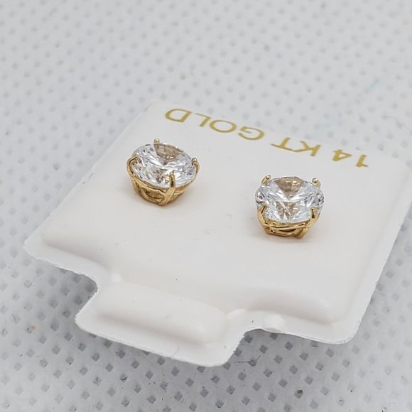 14 KT Italian Gold CZ Round Stud Earrings - Picture 6 of 13